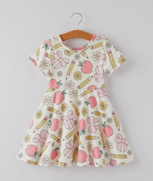 Little Girls Back To School Apple & Pencil Dress