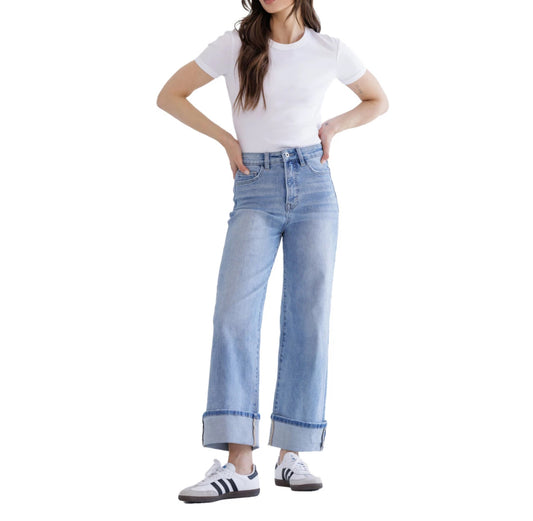 Mica Capri Blue High Waist Wide Leg Tummy Tuck Jeans