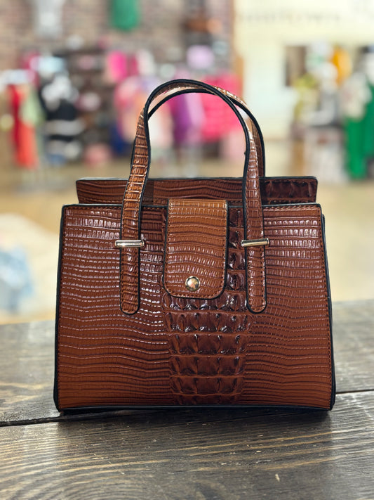 Brown Textured Hand Bag
