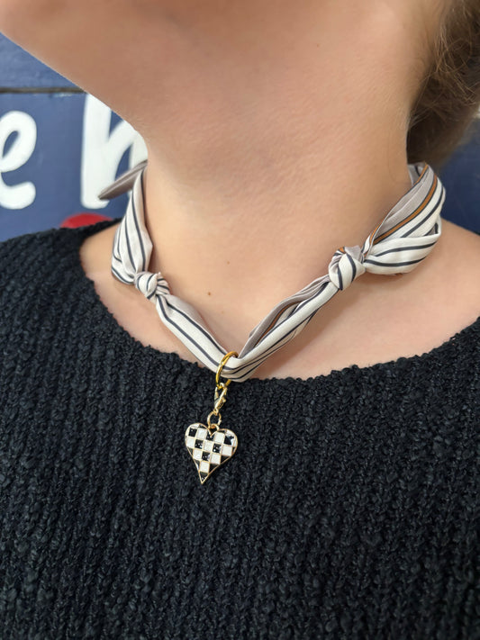 Checkered Heart Scarf Necklace