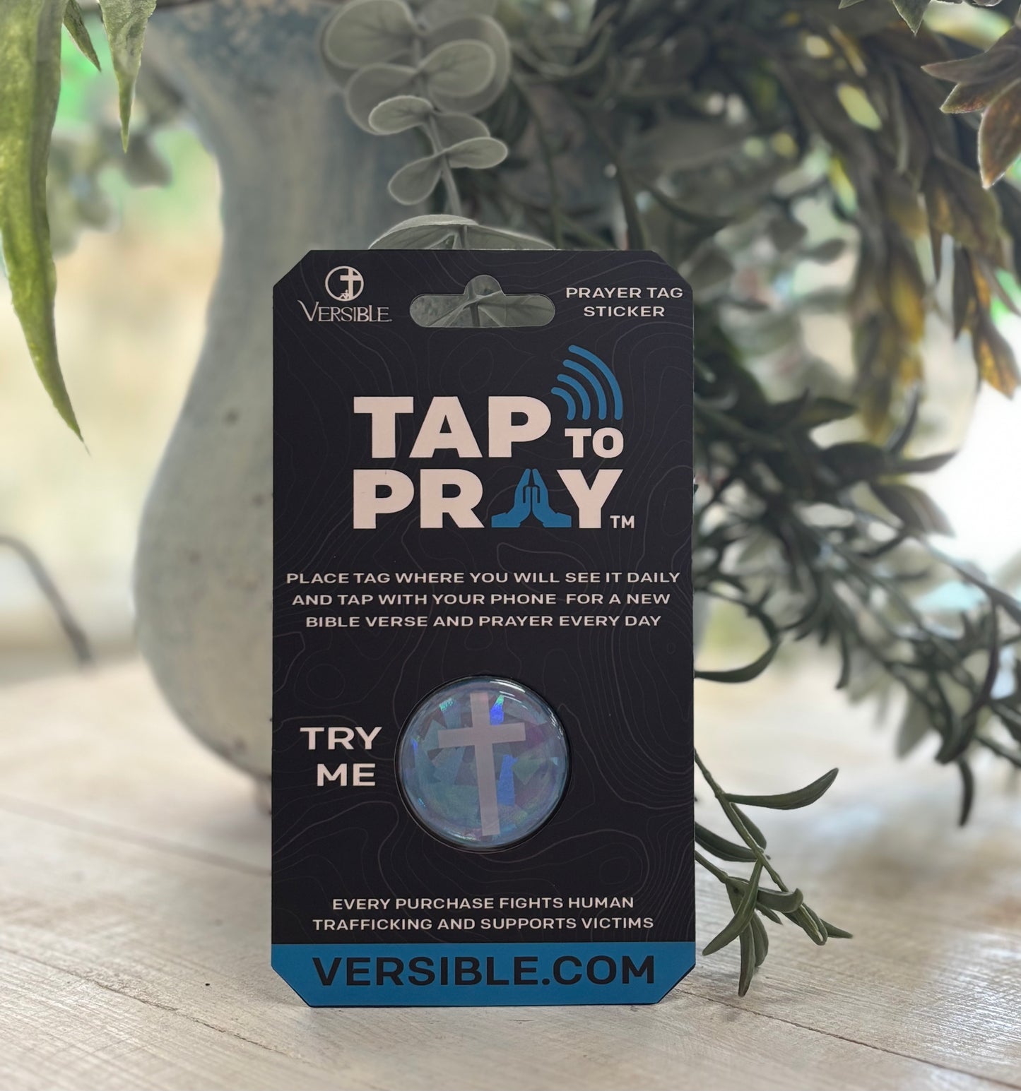 Tap To Pray Blue Crystal Cross Sticker