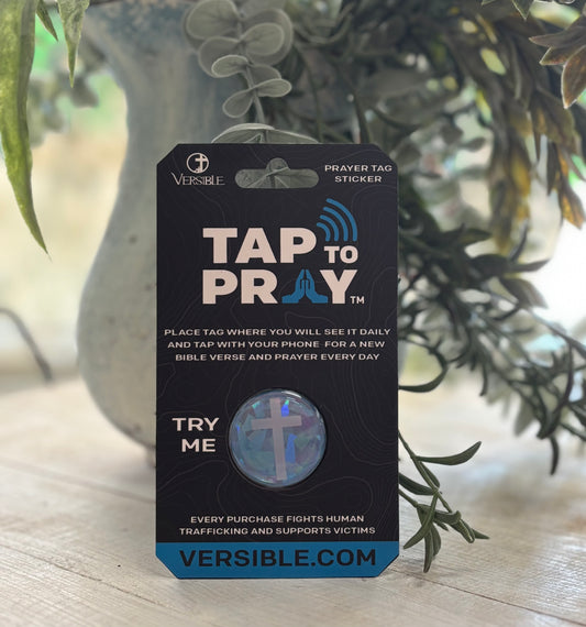 Tap To Pray Blue Crystal Cross Sticker