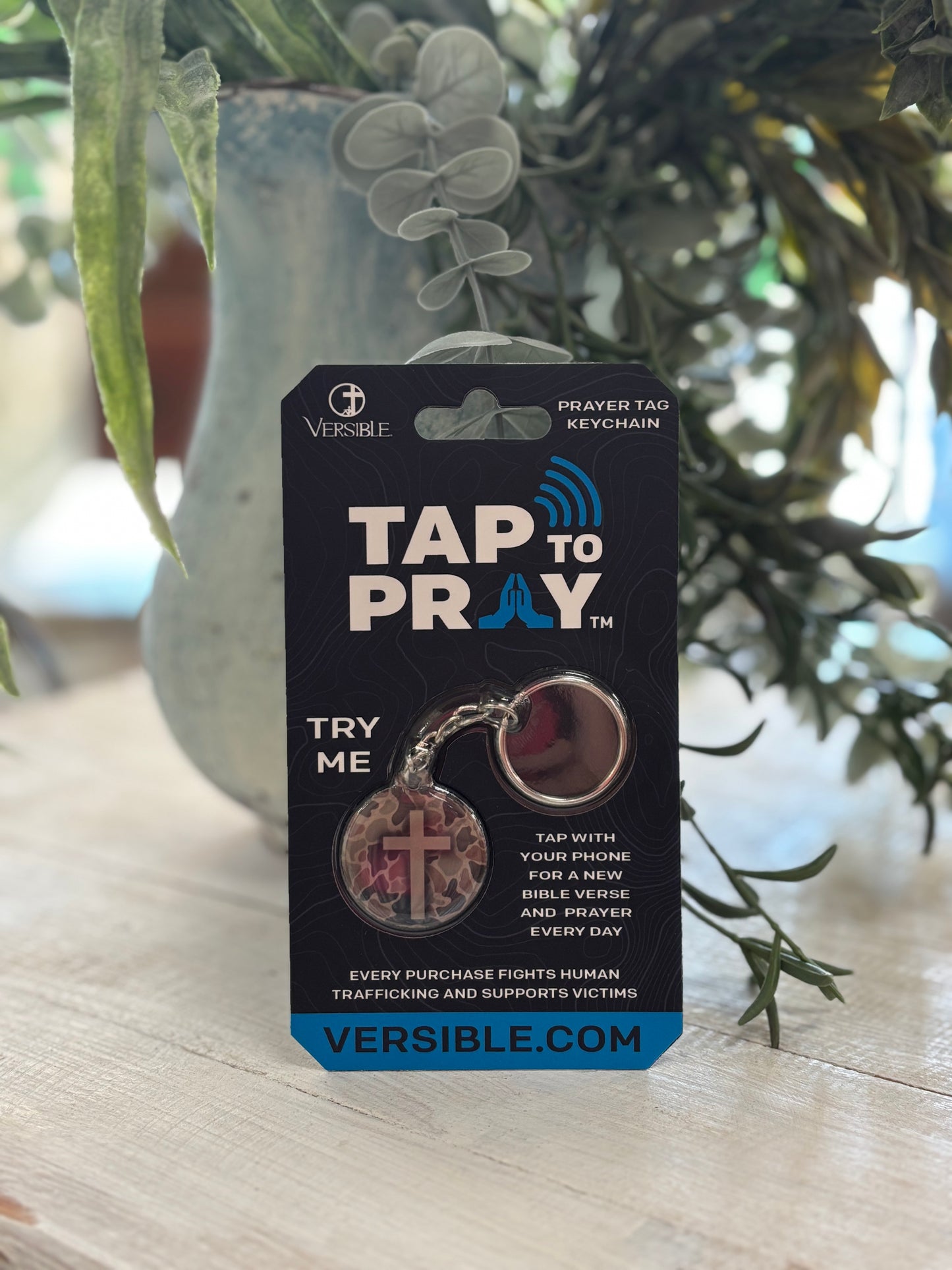 Tap to pray River Rock Camo Keychain