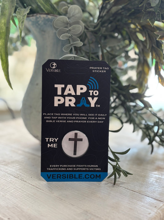 Tap To Pray White Cross Sticker