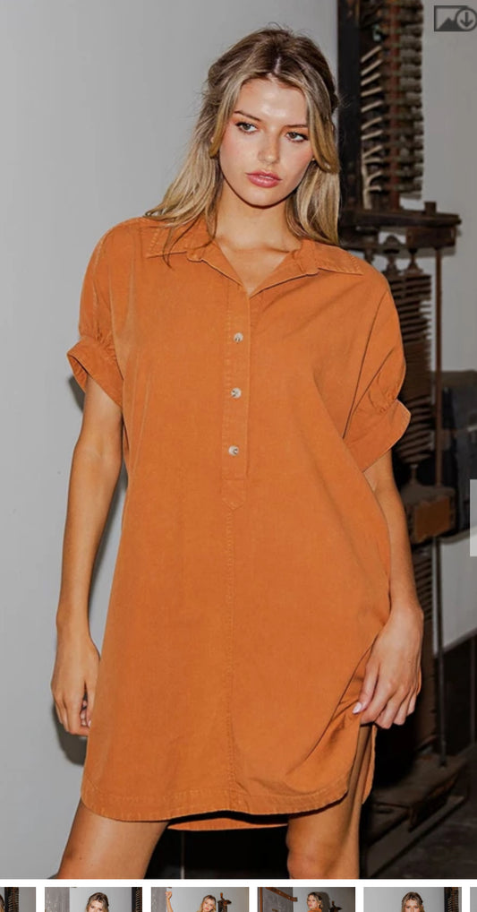 Mineral washed mini shirt dress with pockets
