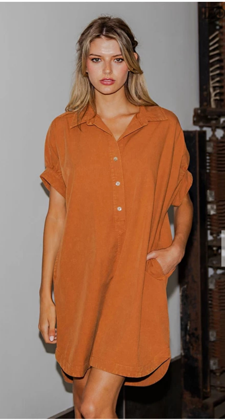 Mineral washed mini shirt dress with pockets