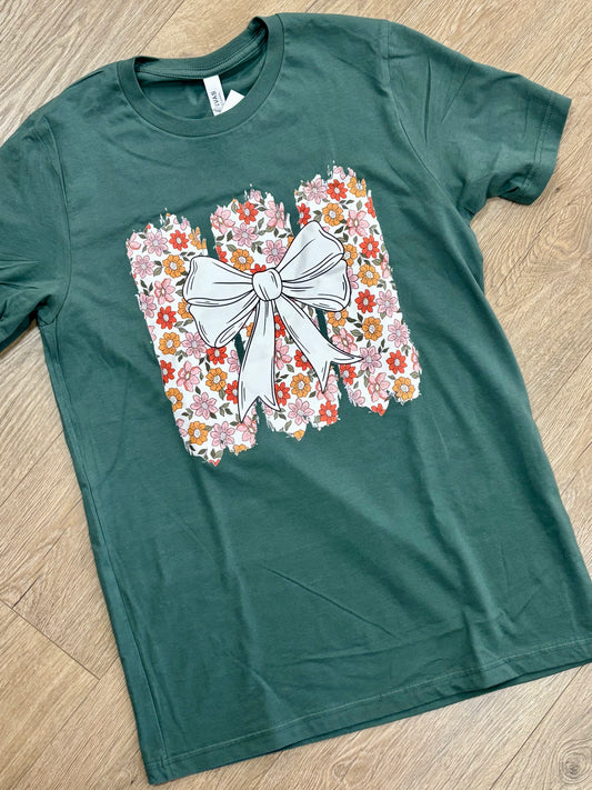 Green Floral & Bow Tee