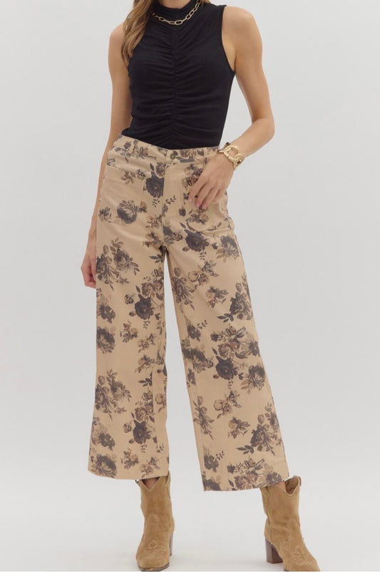 Tan Floral Jeans
