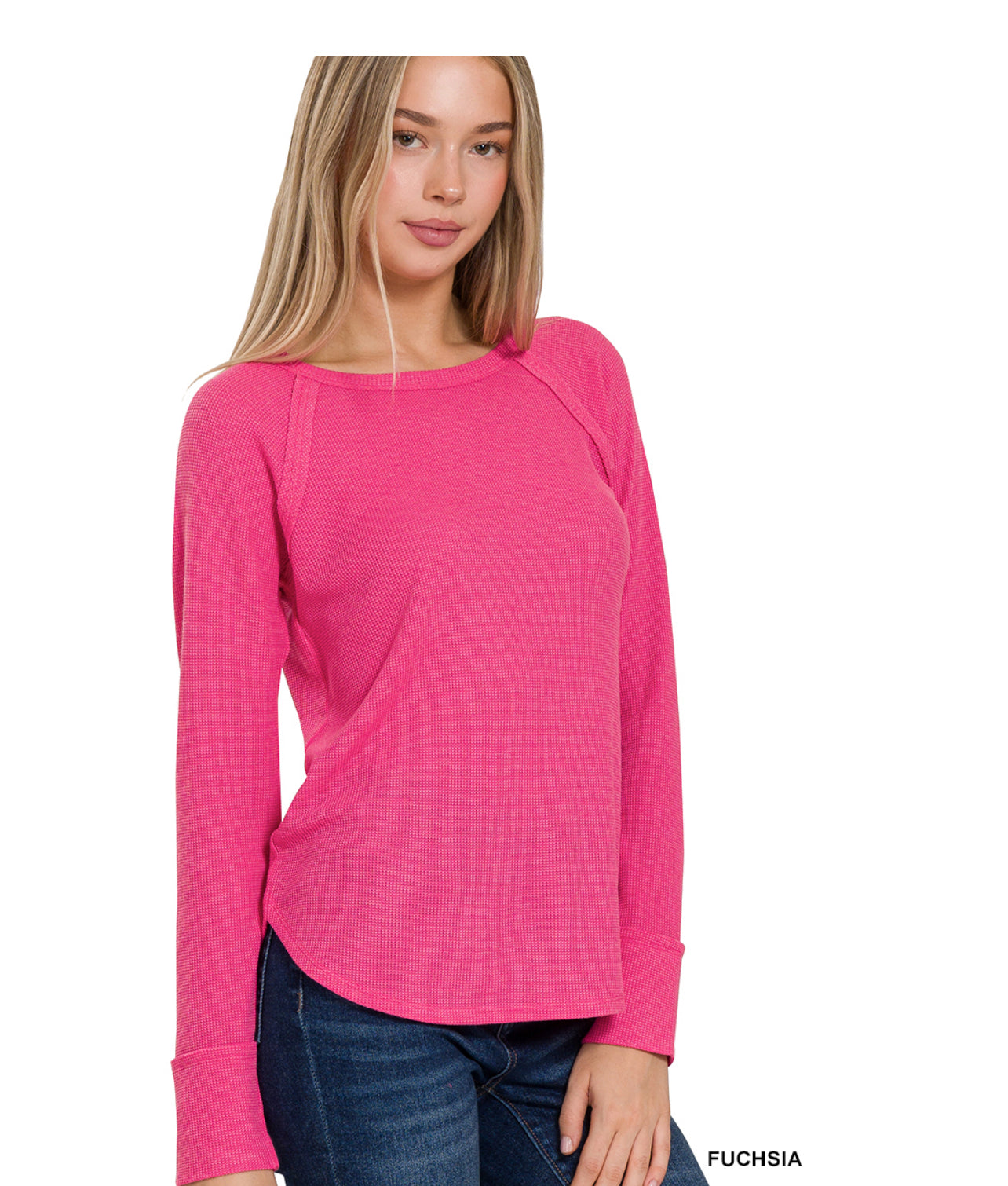 Pink baby waffle long sleeve top