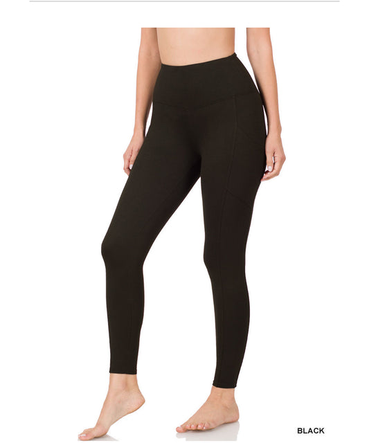 Black brushed microfiber full length leggings with pockets