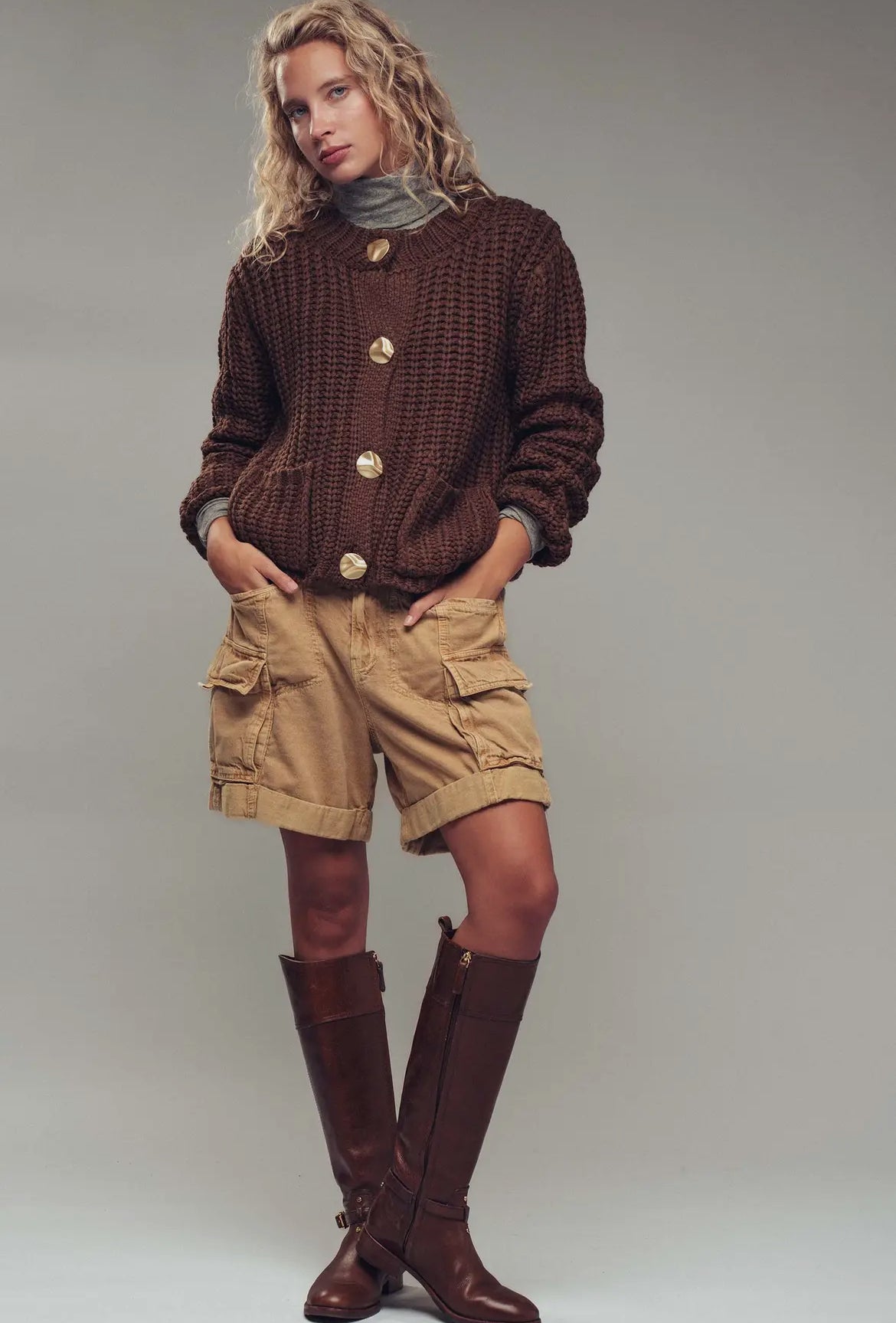 Gold Button Down Brown Sweater