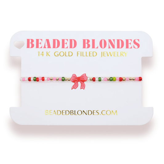 Beaded Blonde Bracelet Christmas Bow