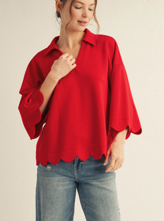 Jodifl collared with ruffled bottom sweater