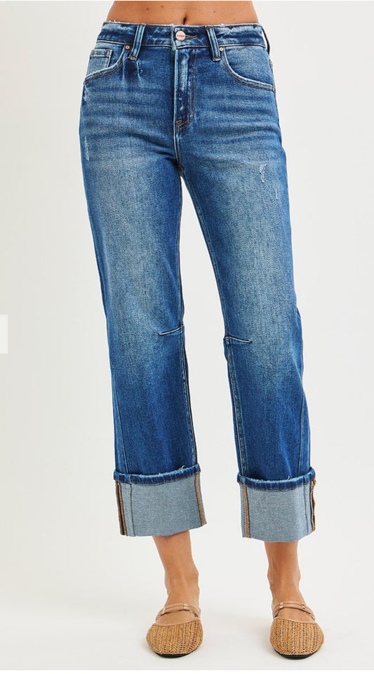 Risen High Rise Straight Jeans with Cuff