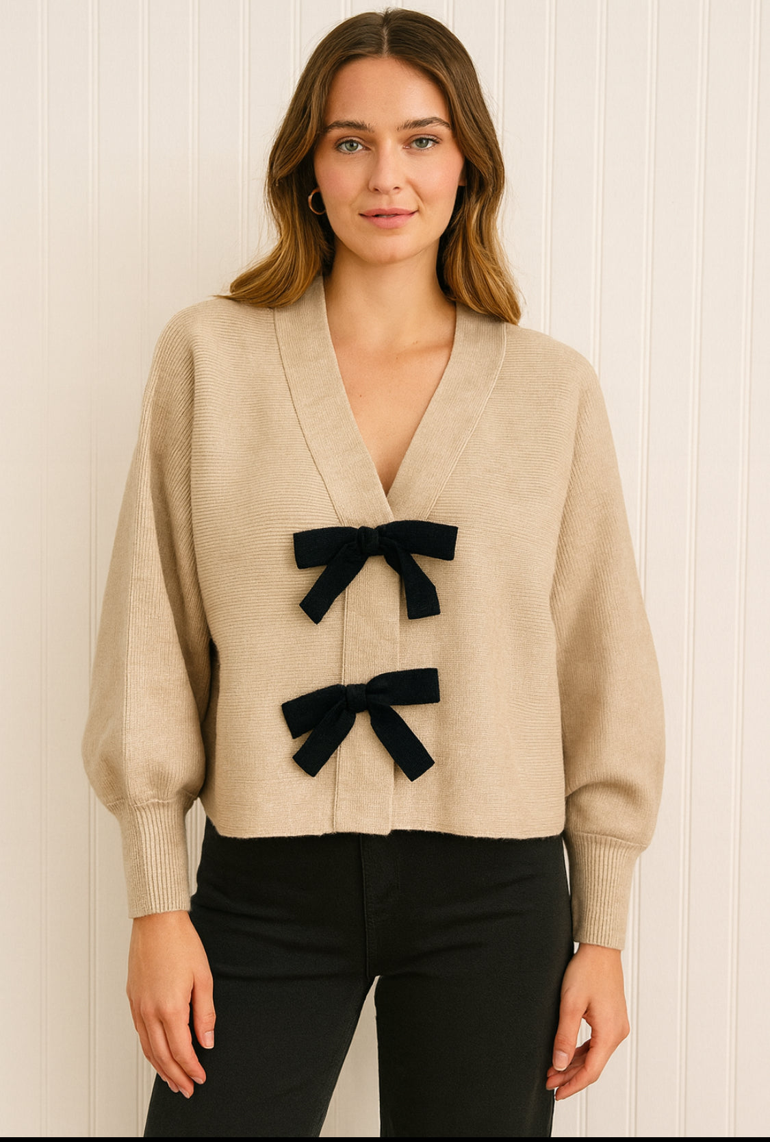 Long Sleeve Front Bow Sweater Cardigan
