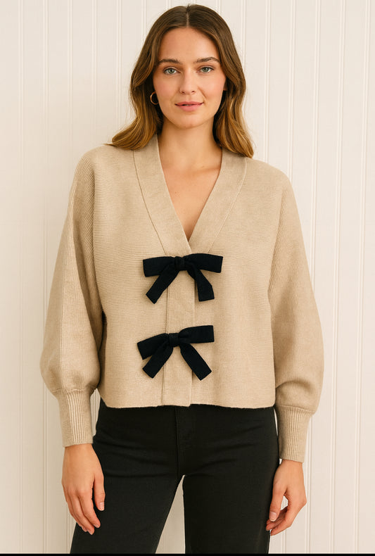 Long Sleeve Front Bow Sweater Cardigan