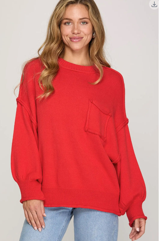 Long Sleeve Oversized Sweater with Front Pocket