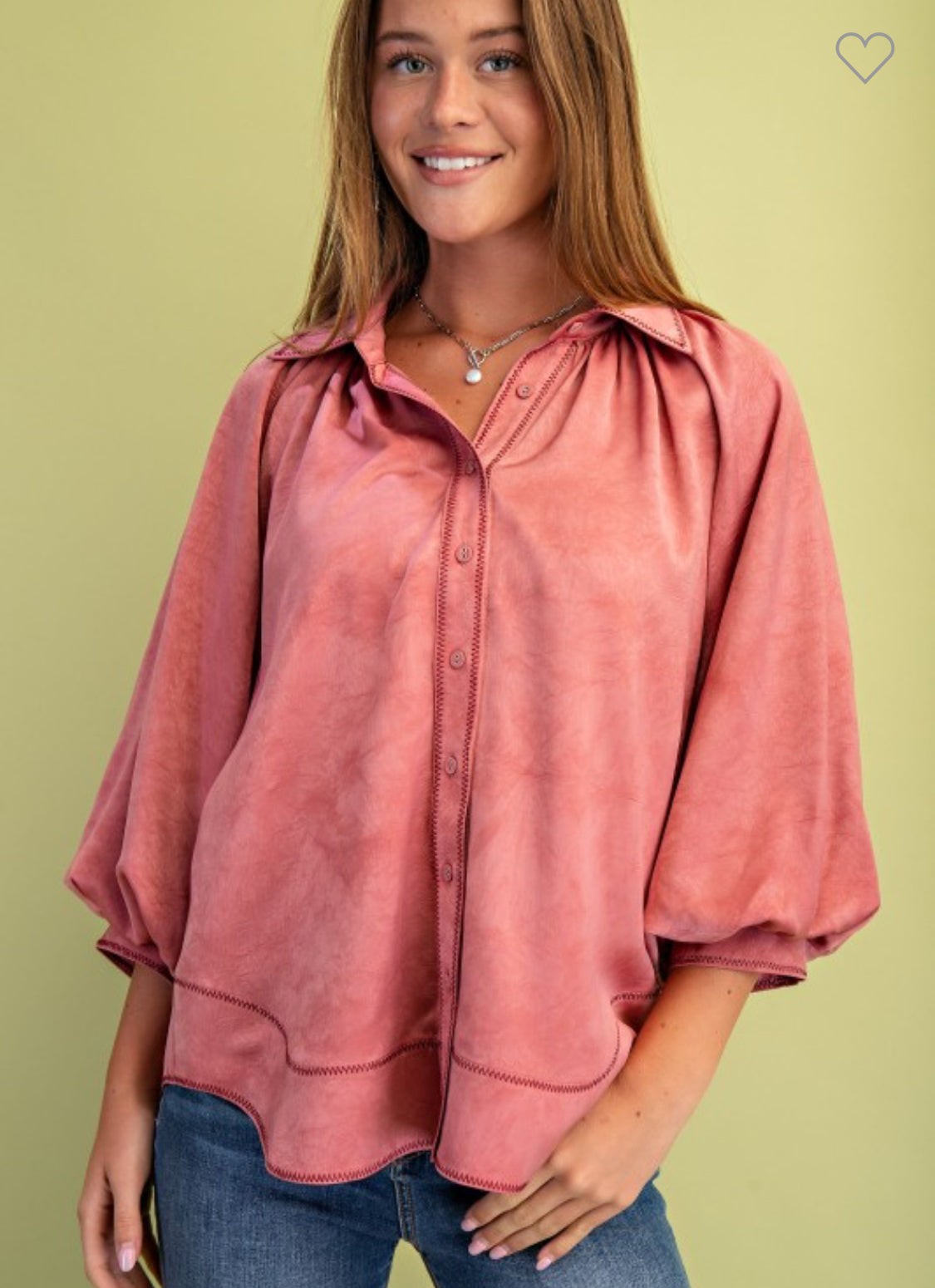 Satin Puff Sleeve Button Down Blouse