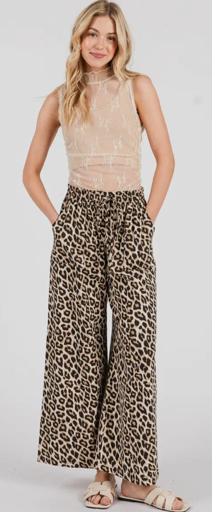 Lightweight Leopard Wide Leg Pants