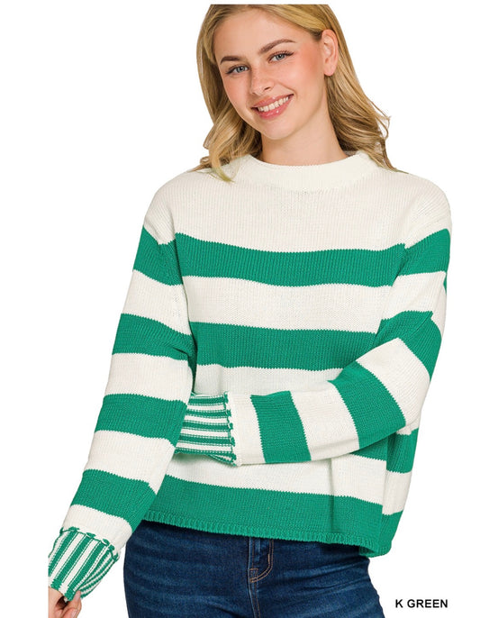 Kelley Green/White striped sweater