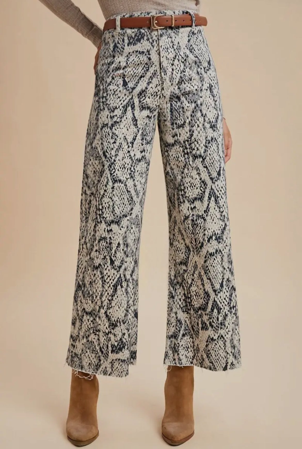 Snake Skin High Rise Straight Leg Jeans