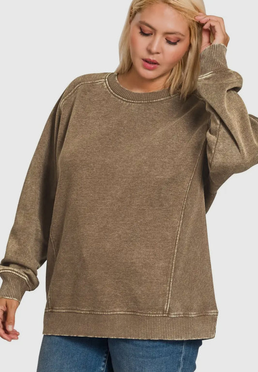 Plus Size Acid Washed Fleece
Sweatshirts Side Rib
