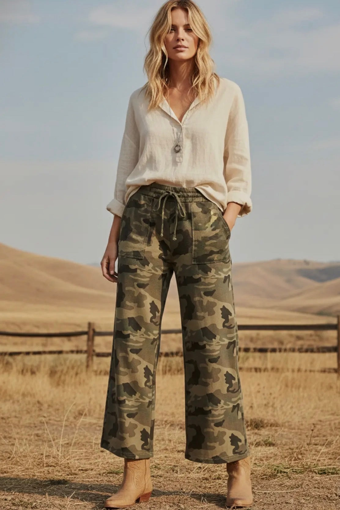 Lightweight Camo Wide Leg Pants