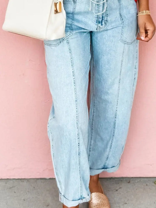 Light Wash Stitch Detailing Barrel Jeans