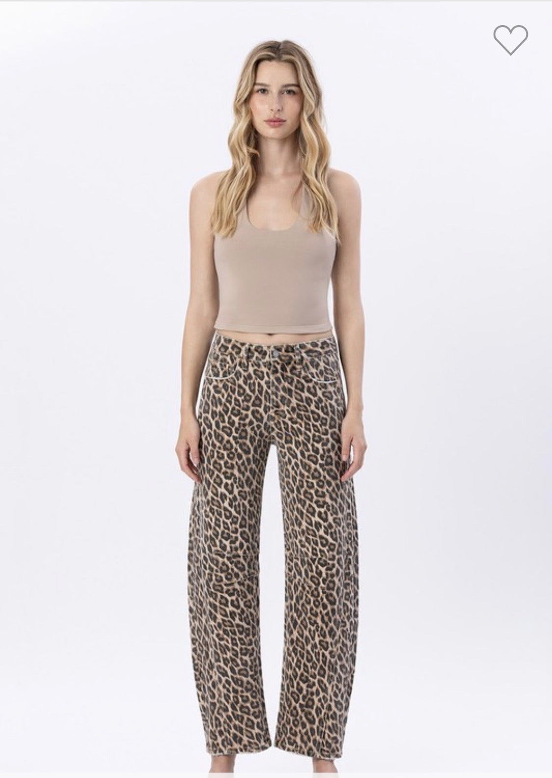 High Rise Leopard Barrel Jeans