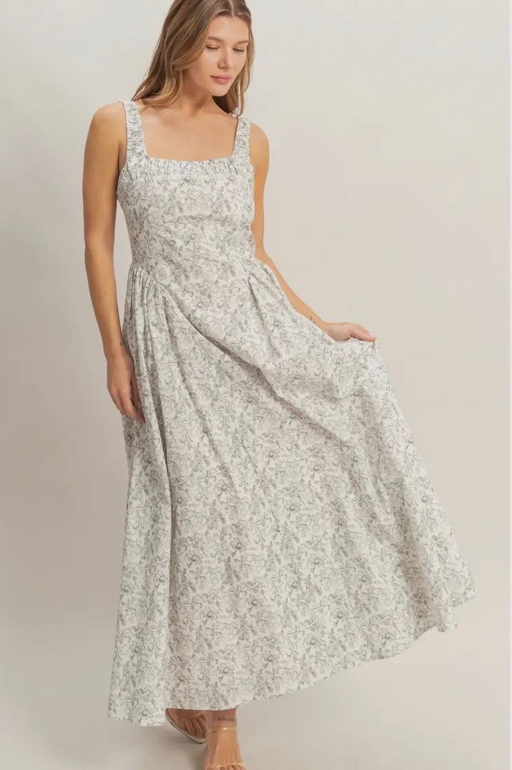 Sleeveless Floral Maxi Dress With Square Neckline