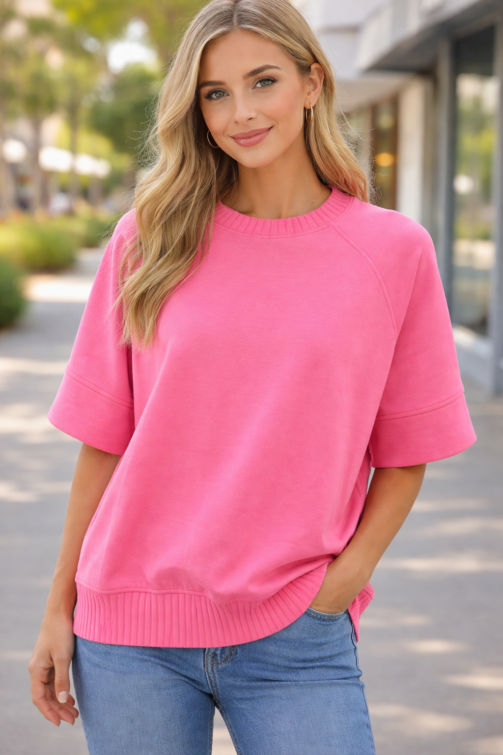 Pink Top With Ribbed Detailing