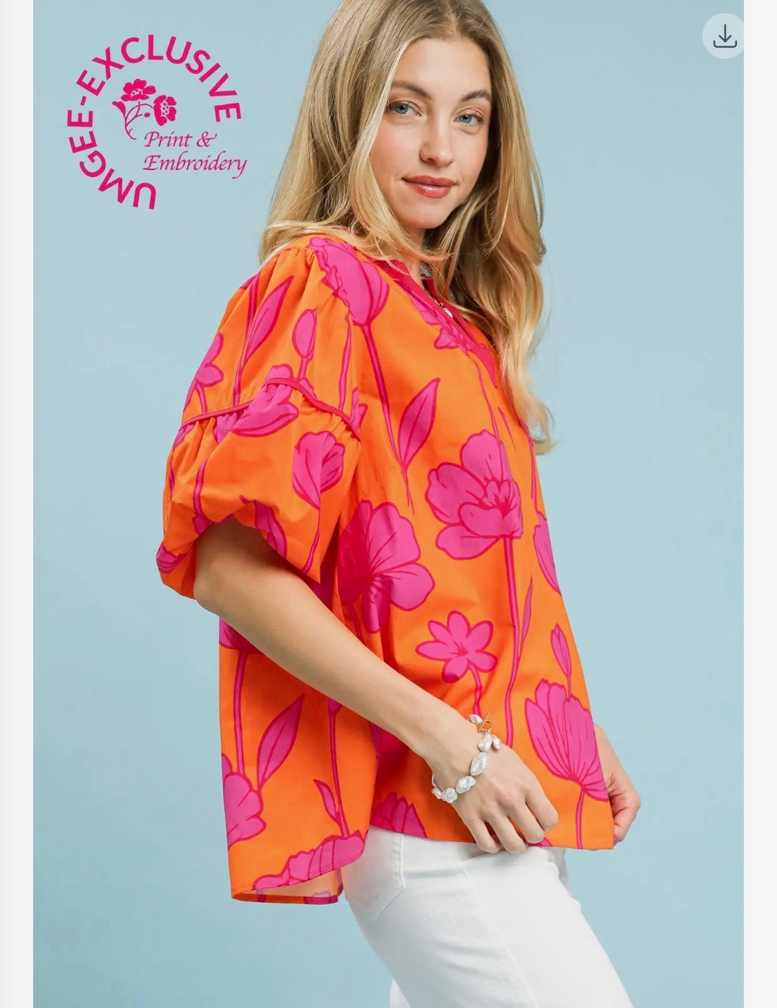 Floral Tangerine Mix Puff Sleeve Blouse