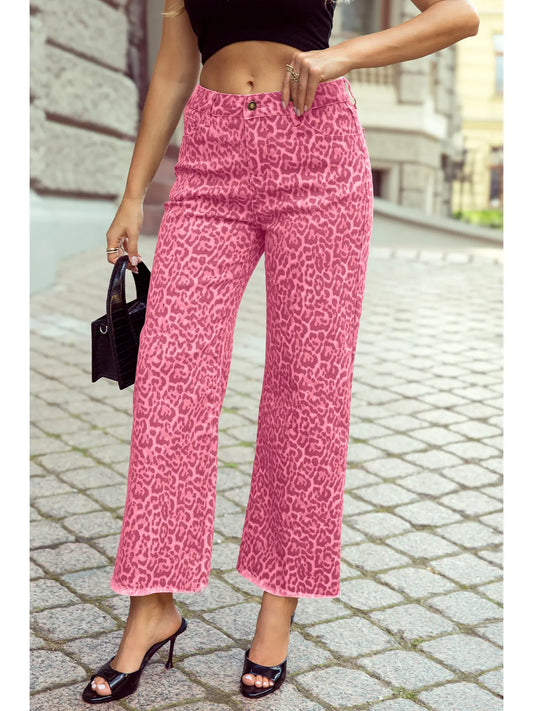 Hot Pink Leopard Frayed Jeans