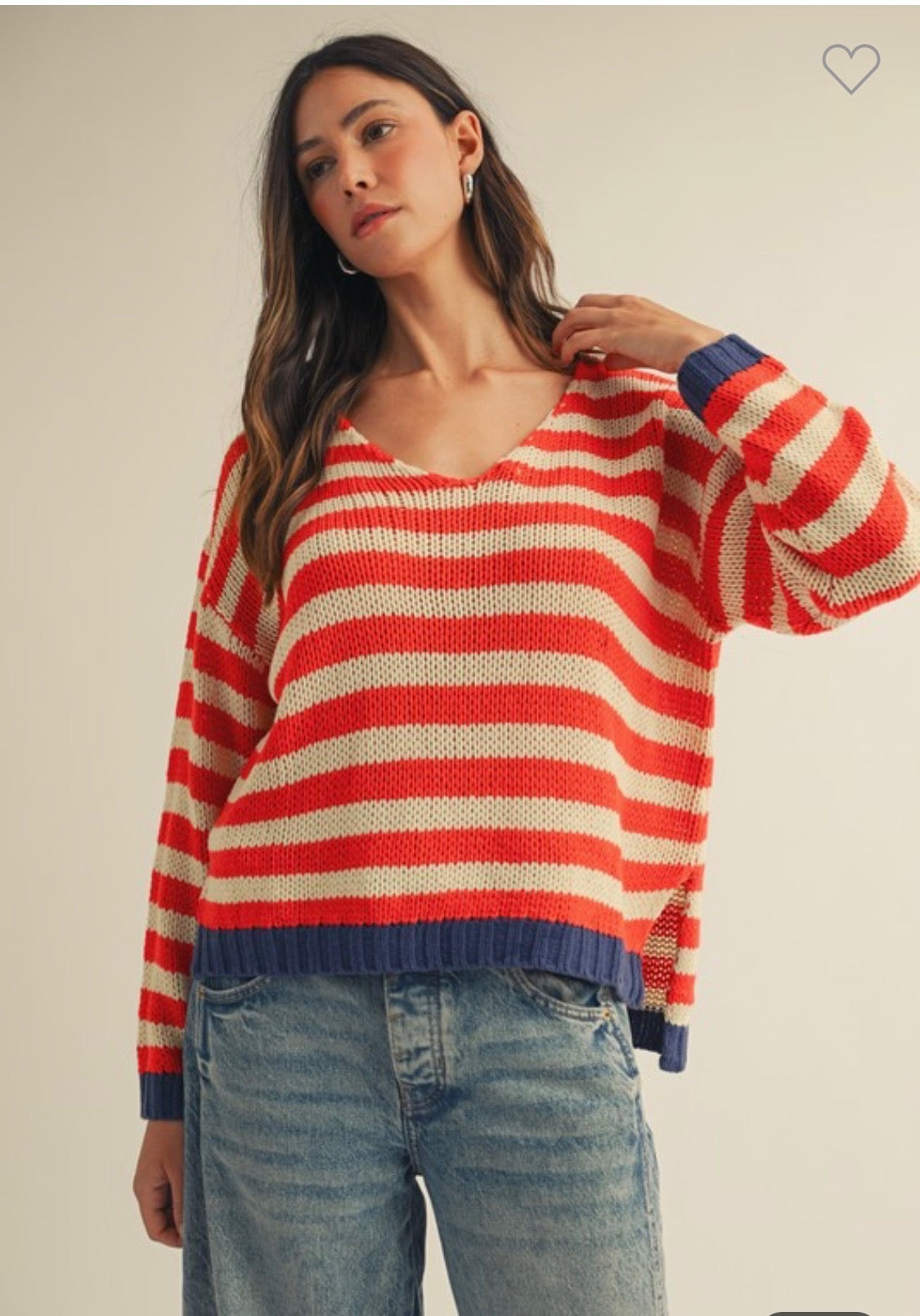 Striped Combo V Neck Loose Fit Sweater