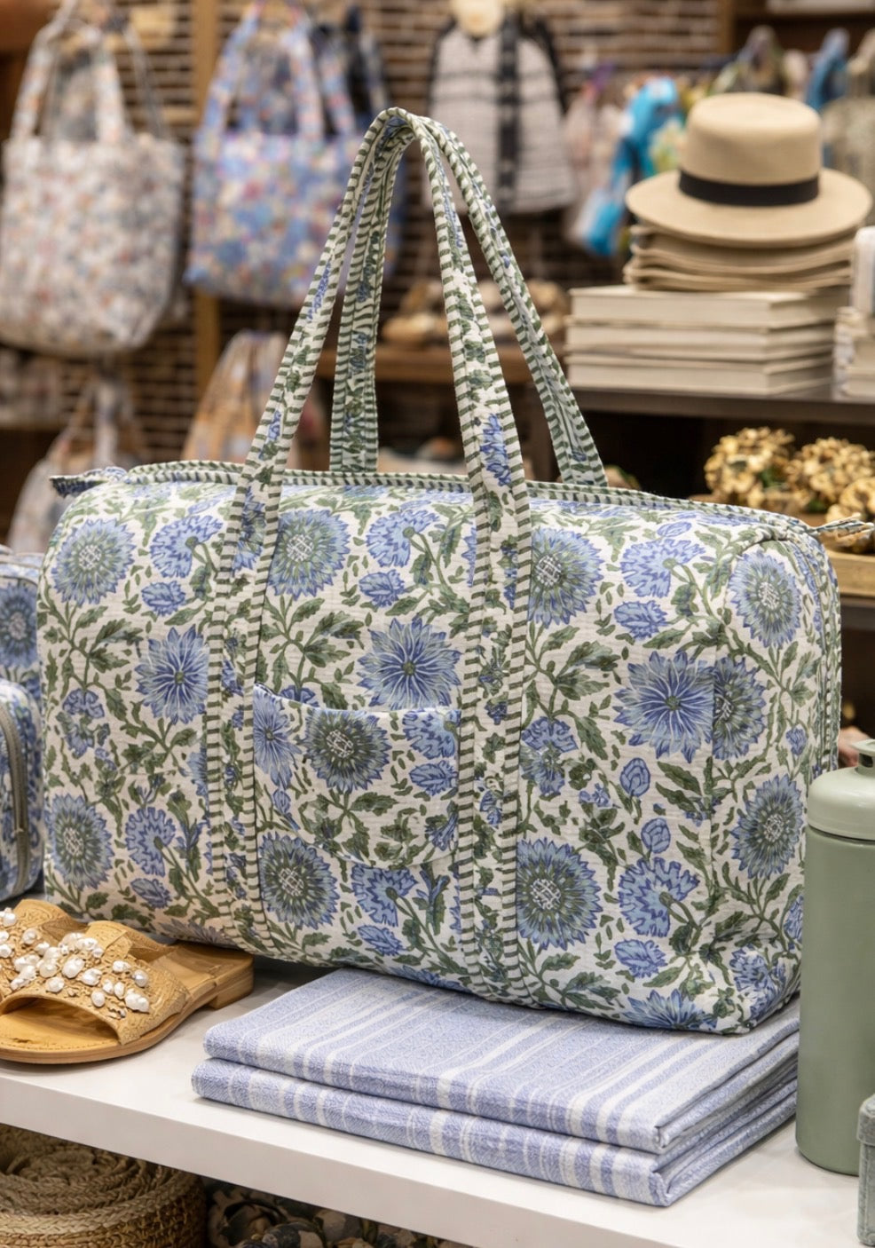 Blue Floral Duffel Bag