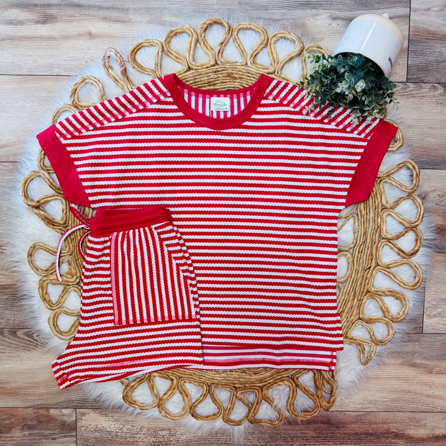 Red Striped Ribbed Shorts