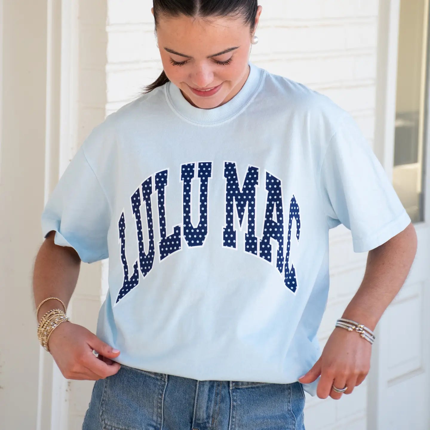 LULUMAC Navy And Blue Polkadot Comfort Colors Tee