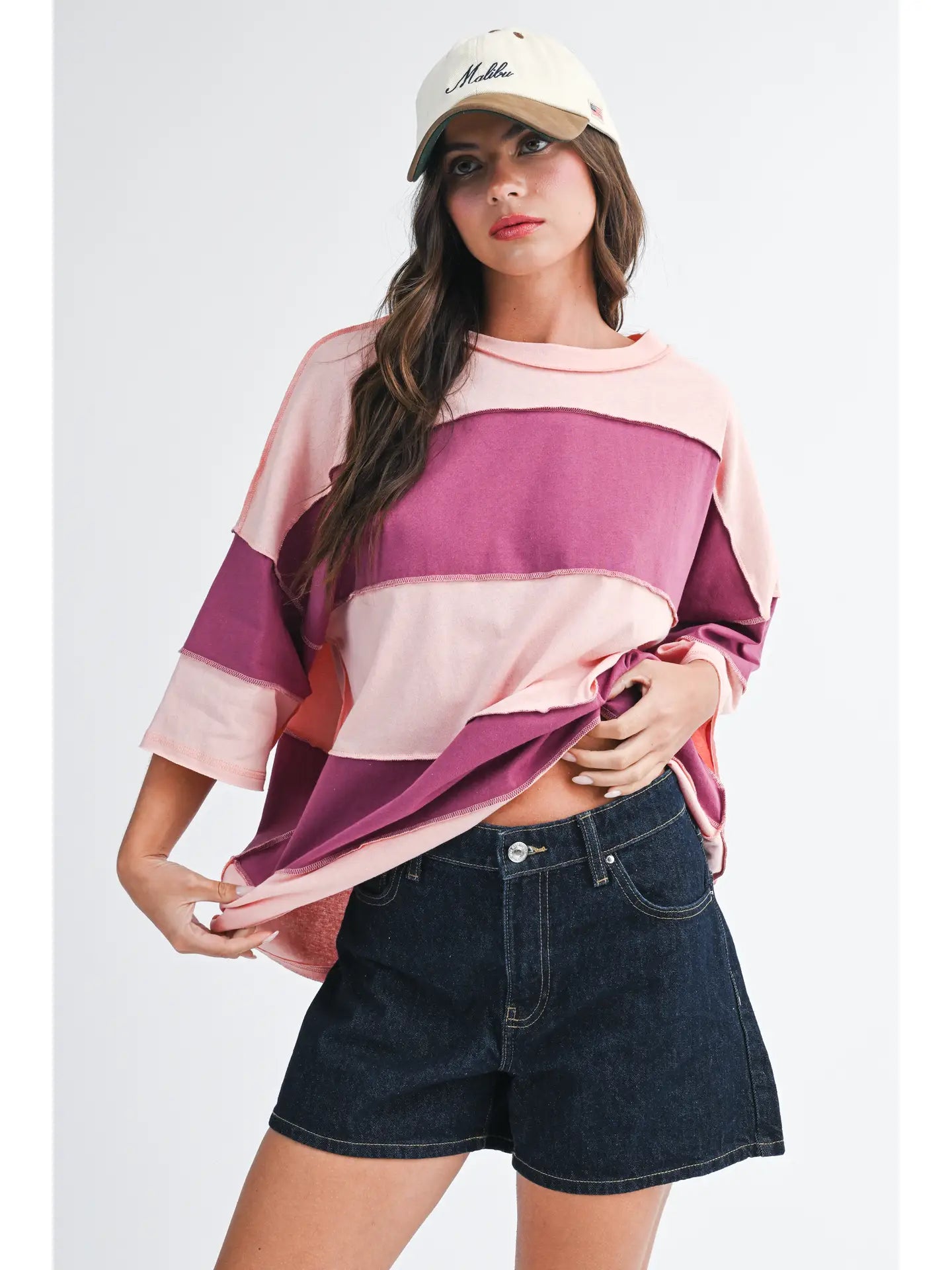 Purple And Pink Color Block Top