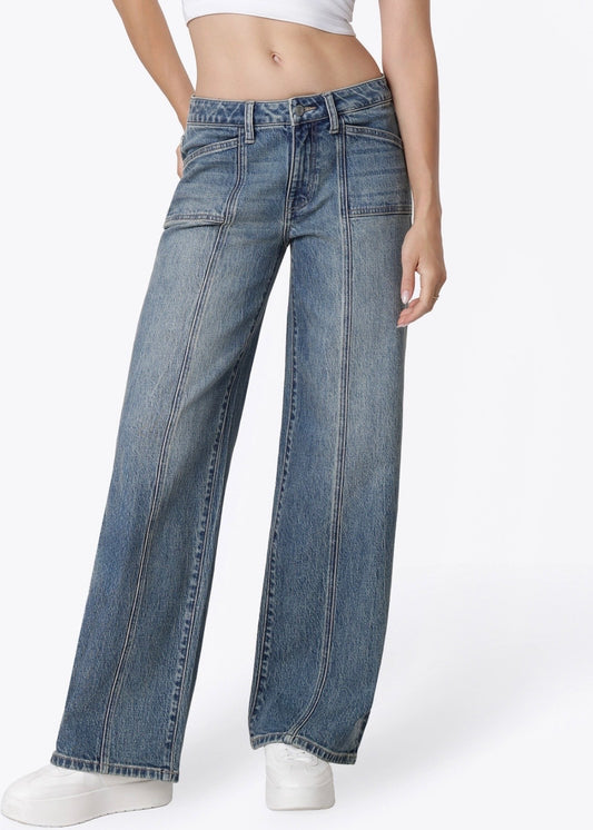 Vervet mid rise front seamed tinted wide jeans