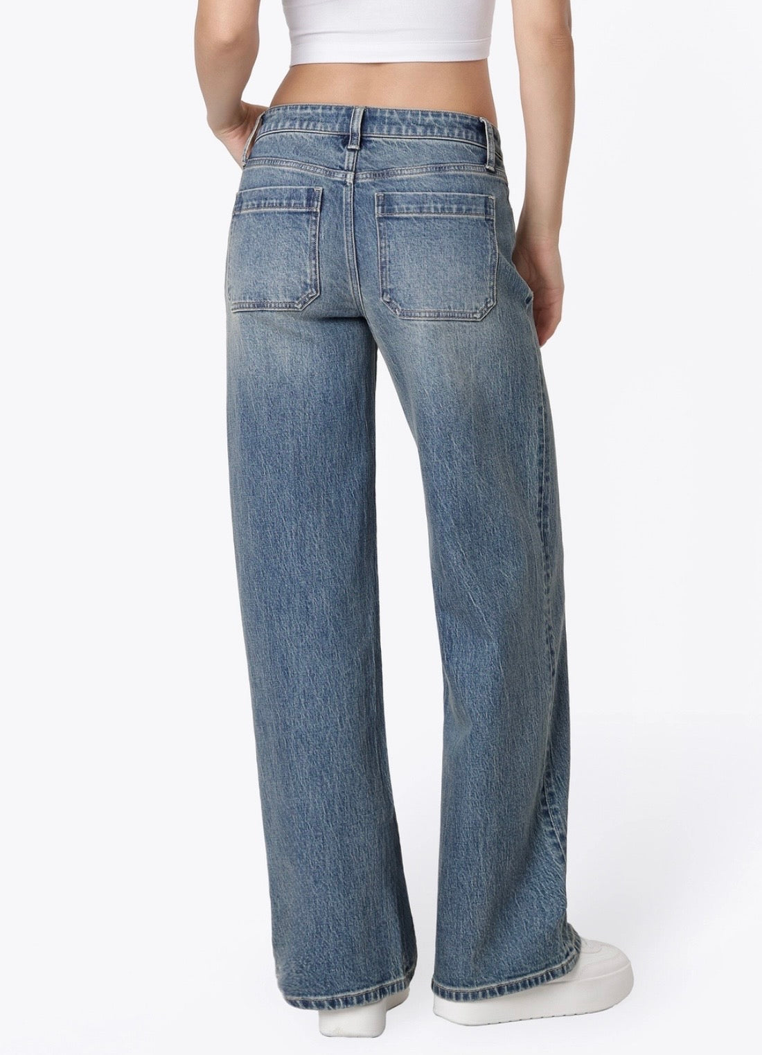 Vervet mid rise front seamed tinted wide jeans