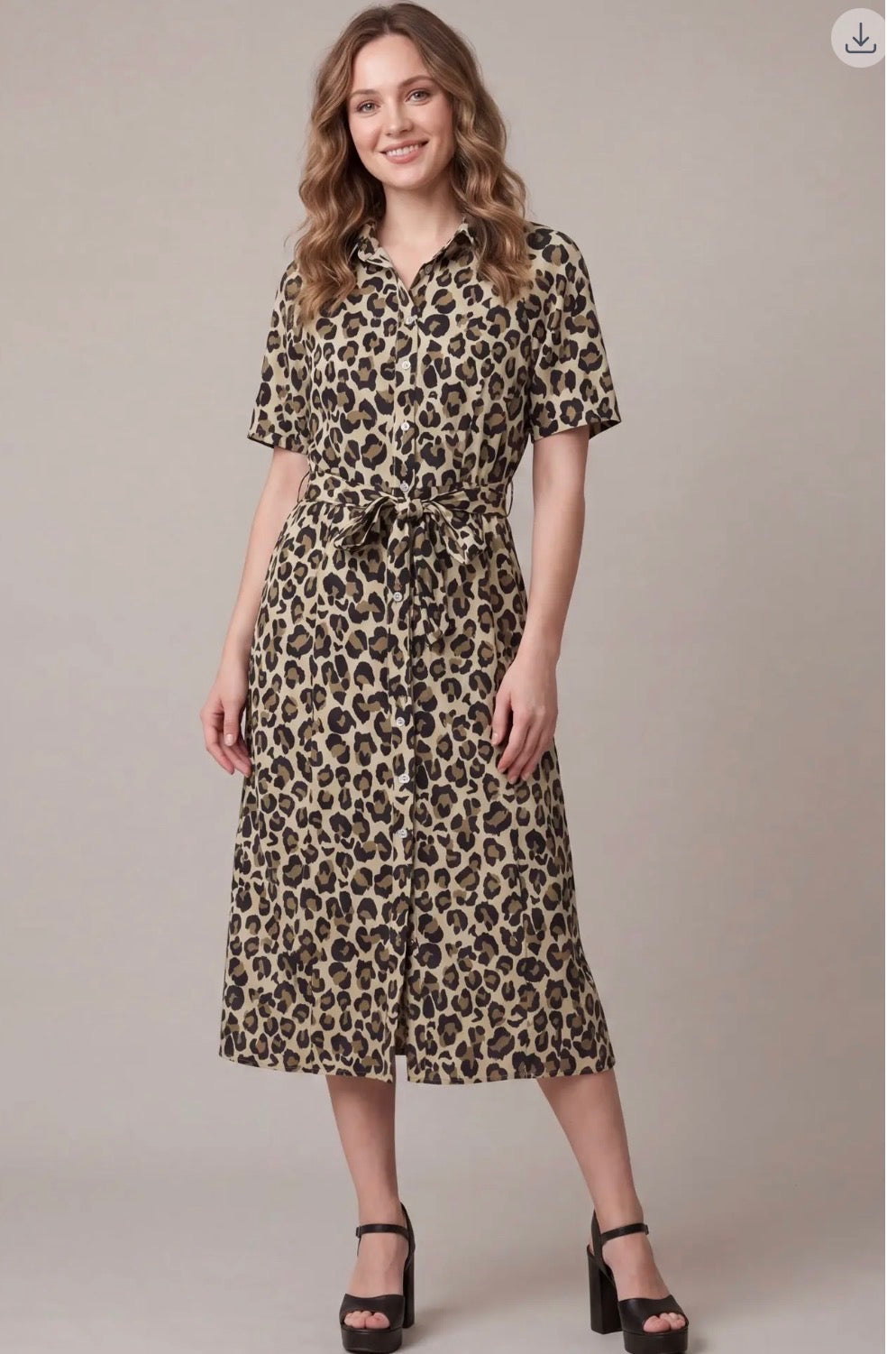 Button Down, Leopard Midi Dress With Belt