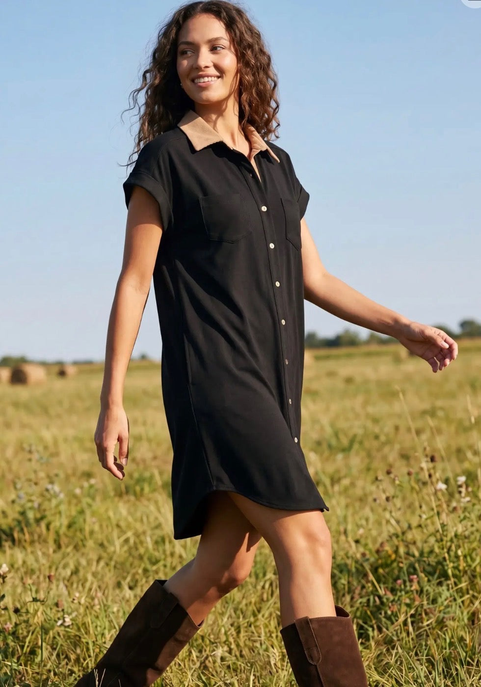 12 Suede Mini Shirt Dress With Contrast Collar