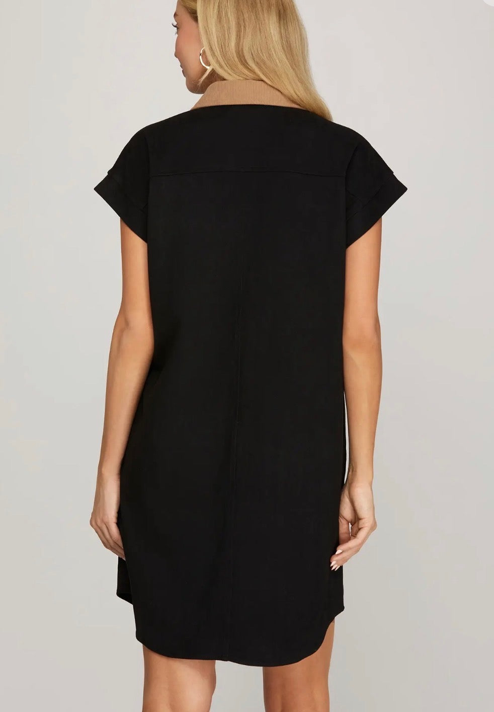 12 Suede Mini Shirt Dress With Contrast Collar