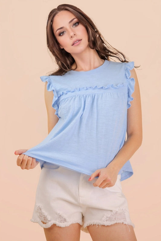 Ruffle shirt in sky blue