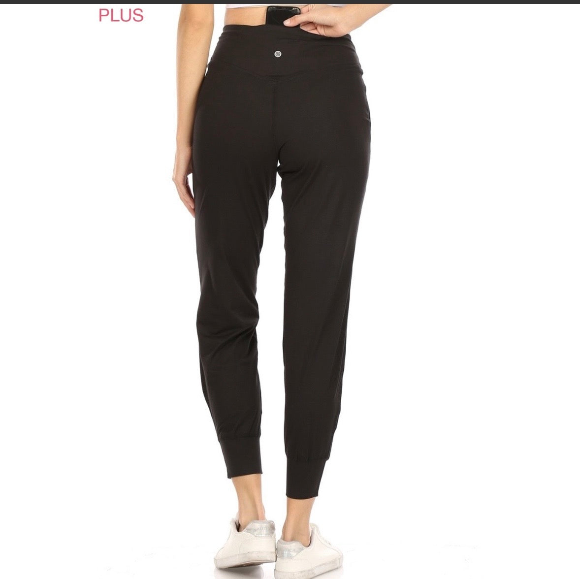 Black Plus Size Slim Fit Activewear Joggers w/ Back Pocket