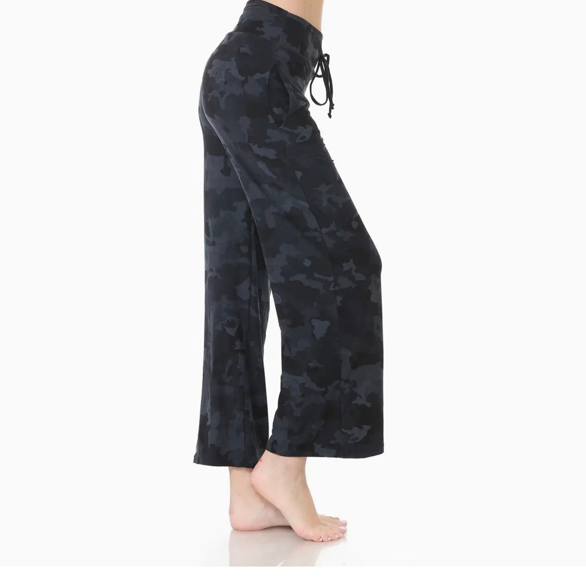 Navy Charcoal Camo Buttery Soft Wide Leg Pants w/ Drawstring