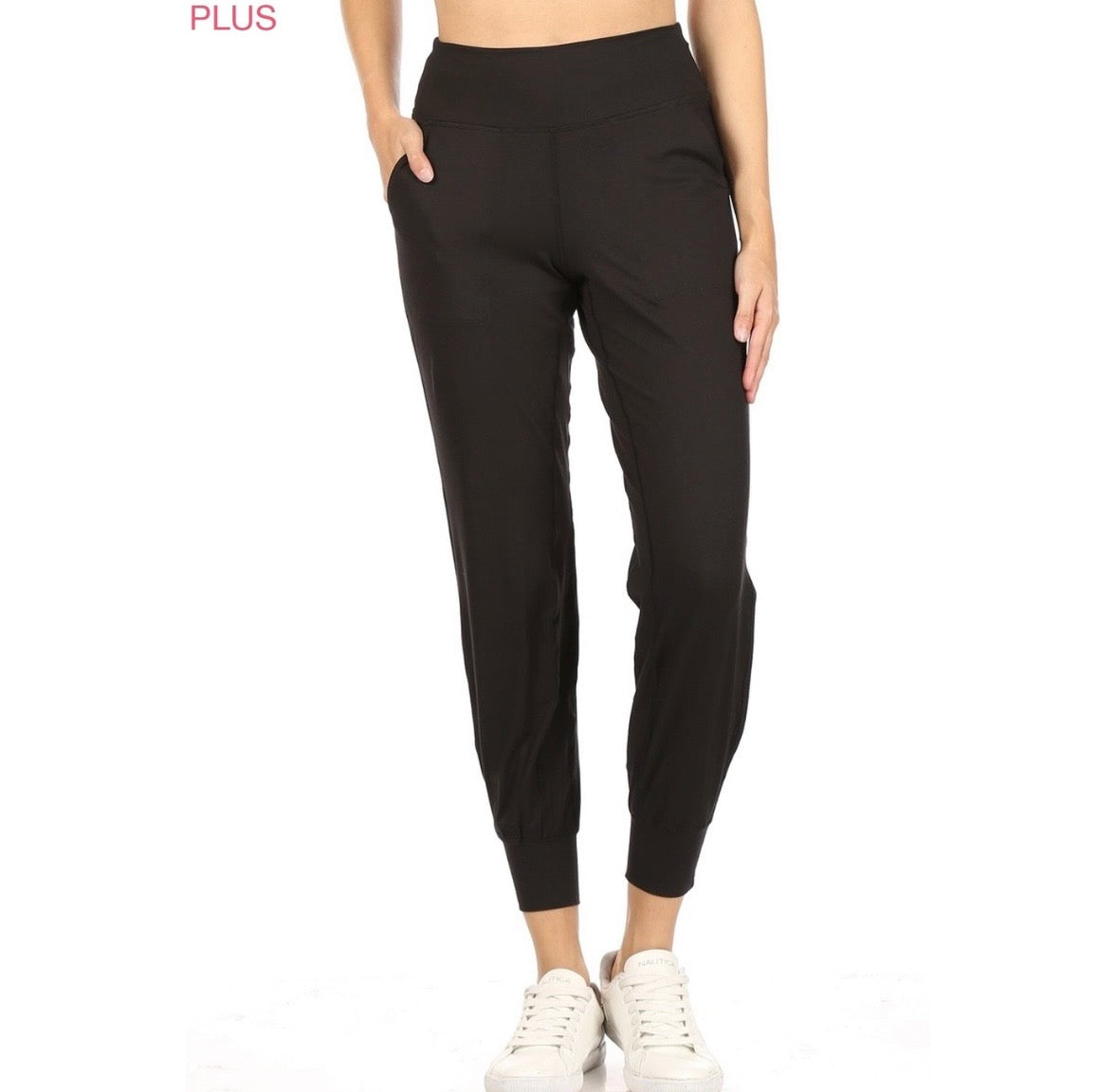 Black Plus Size Slim Fit Activewear Joggers w/ Back Pocket